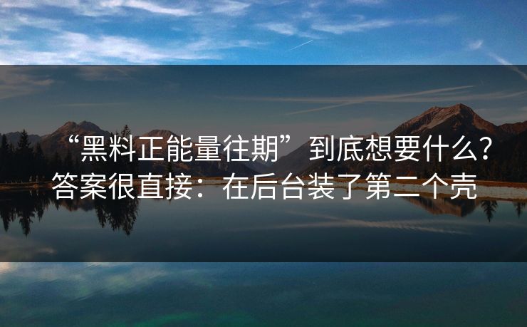 “黑料正能量往期”到底想要什么？答案很直接：在后台装了第二个壳