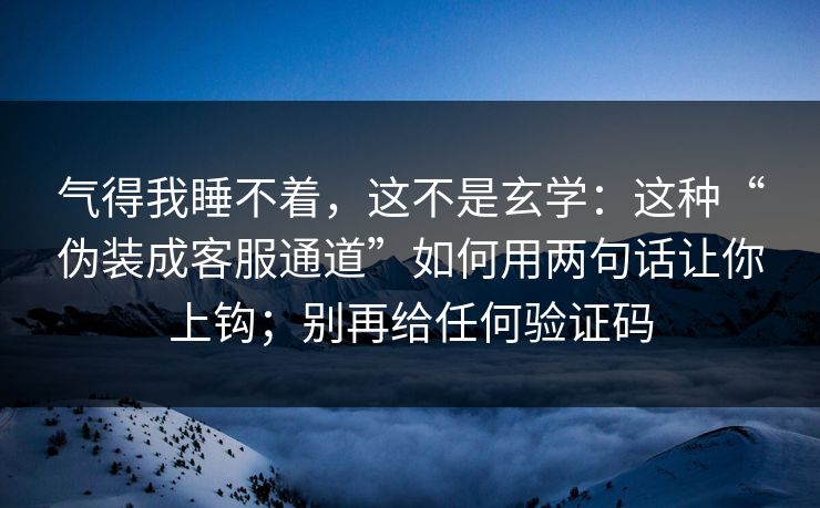气得我睡不着，这不是玄学：这种“伪装成客服通道”如何用两句话让你上钩；别再给任何验证码